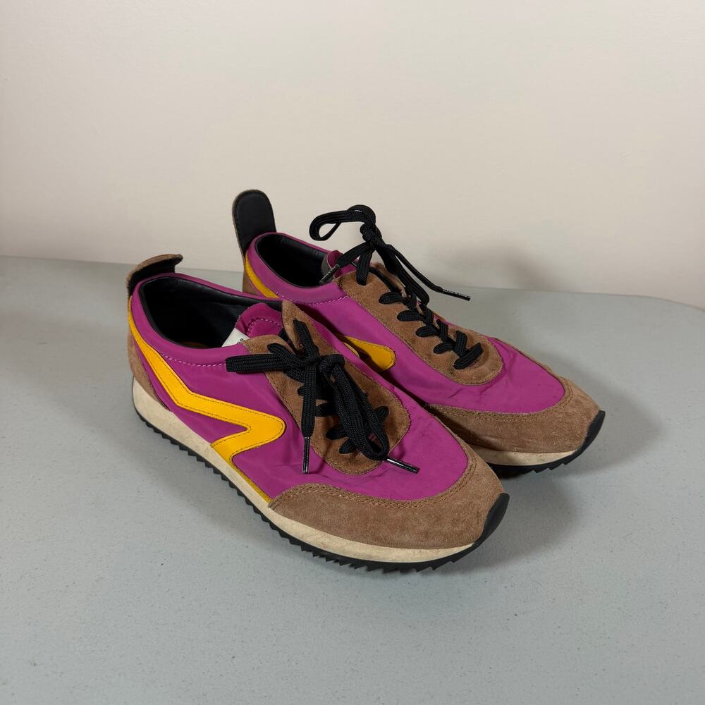 Rag & Bone Retro Runner Sneaker Womens 39 Fuchsia Yellow Tan Suede Blokecore
